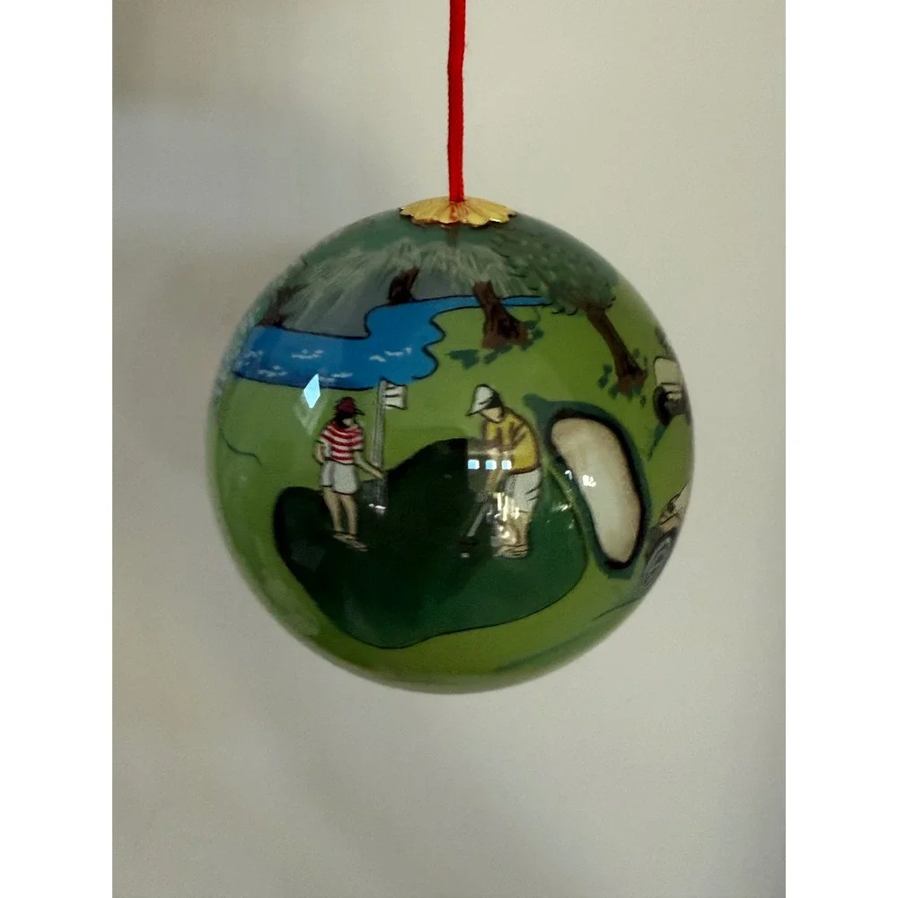Ganz Inside Painted Glass Golf Ornament Hand Blown Green Golf Course EX5598 Box
